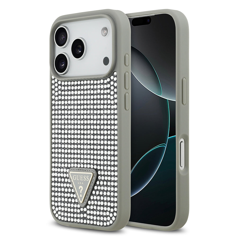 Guess iPhone 17 Pro Orjinal Lisanslı Taşlı Arka Yüzey Üçgen Logolu Telefon Kılıfı Guess iPhone 17 Pro Orjinal Lisanslı Taşlı Arka Yüzey Üçgen Logolu Telefon Kılıfı